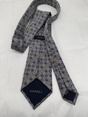 Canali Blue and Gray Medallion Silk Tie